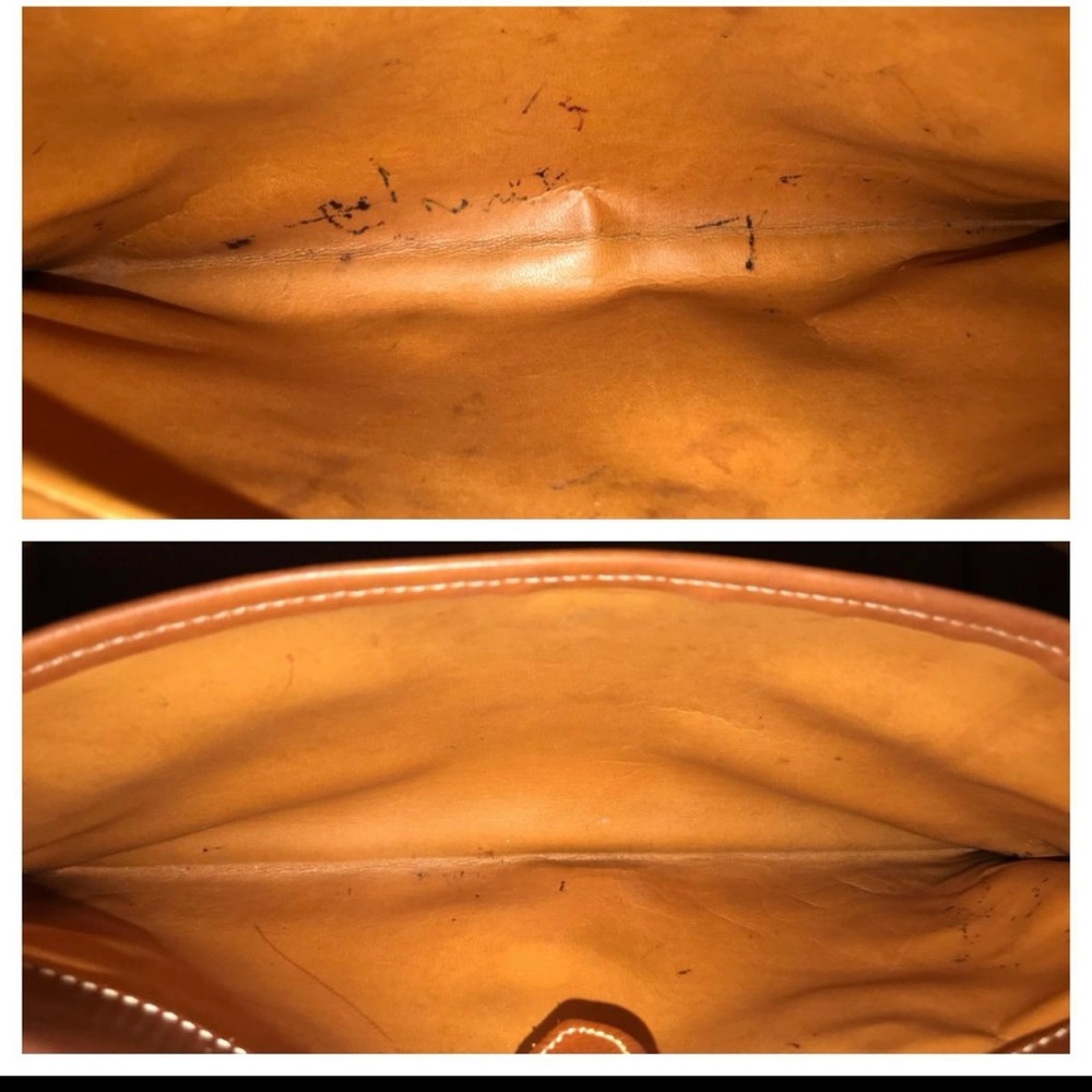 Navy and Brown Leather Handbag. Pics show use. Vintage lovers dream. - Picture 10 of 10